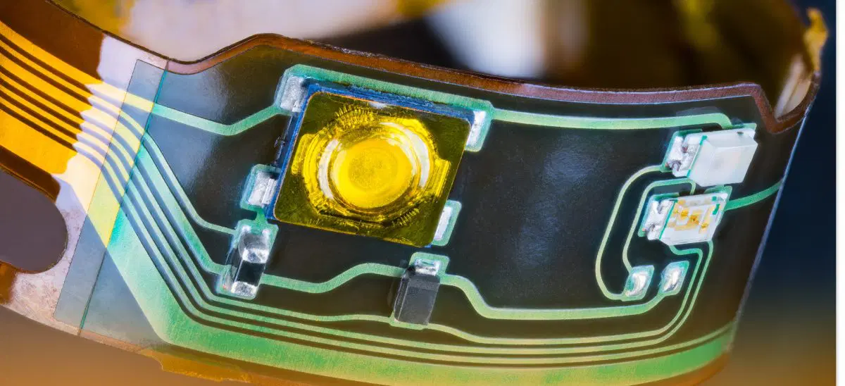 Flexible PCB in a wearable device demonstrating bending capability