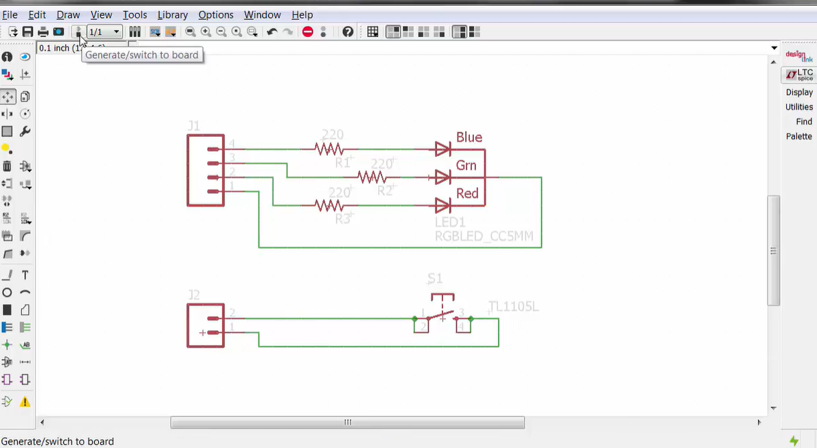 Creating schematic in Eagle for a beginner LED circuit