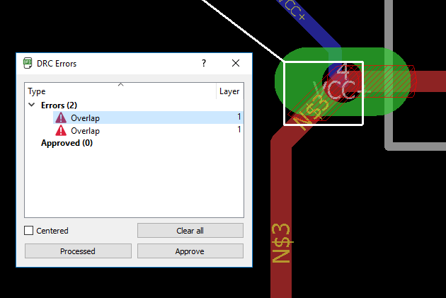 Resolving DRC errors in Eagle PCB design software