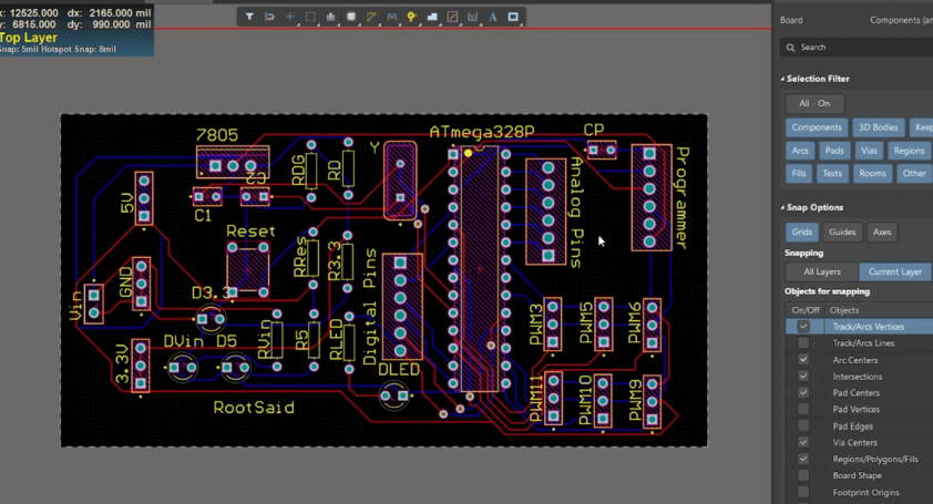 Altium Designer interface with rigid PCB layout design