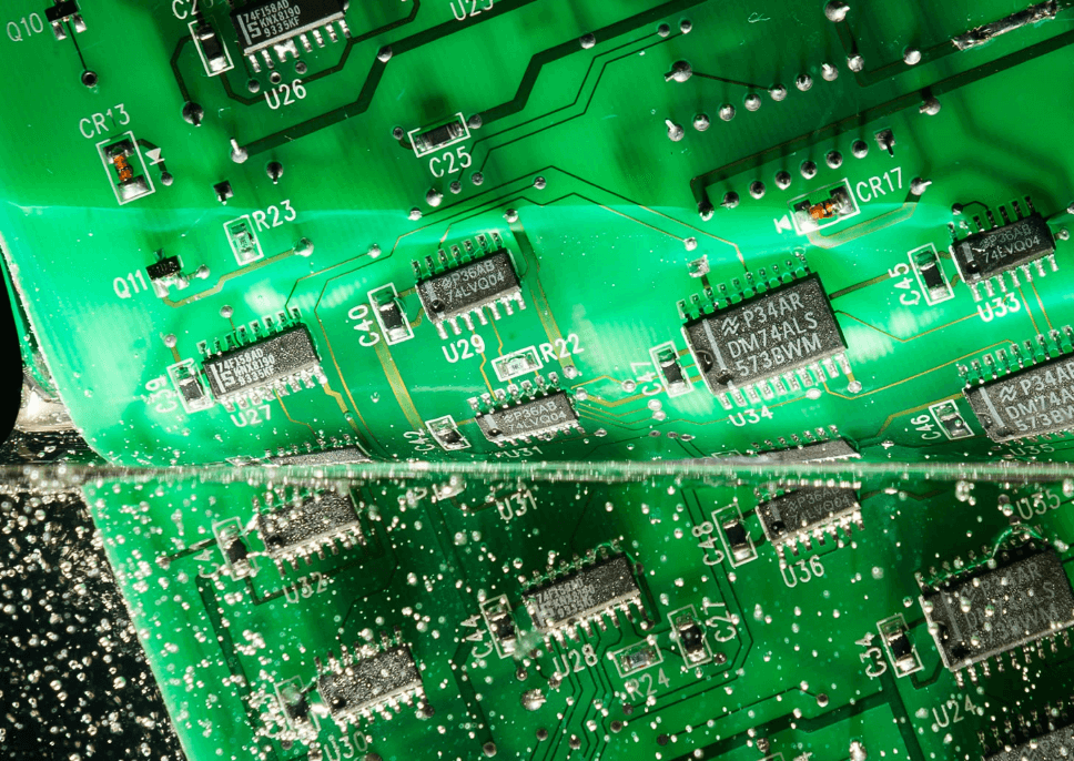 Diagram of conformal coating protecting SMT PCB components