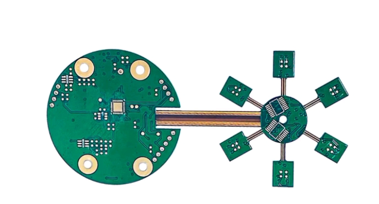 Diagram of a rigid flex PCB highlighting rigid and flexible areas