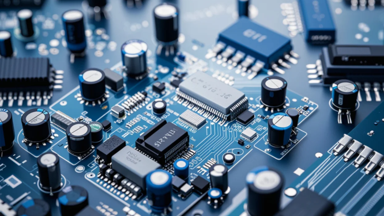 SMT components on a PCB showcasing diversity in size and type.