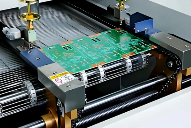 Pick and place machine placing components on a PCB for SMT assembly