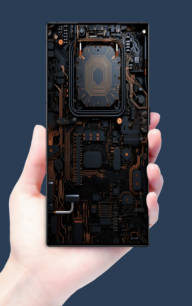Completed 5G mobile phone PCB design with highlighted components.