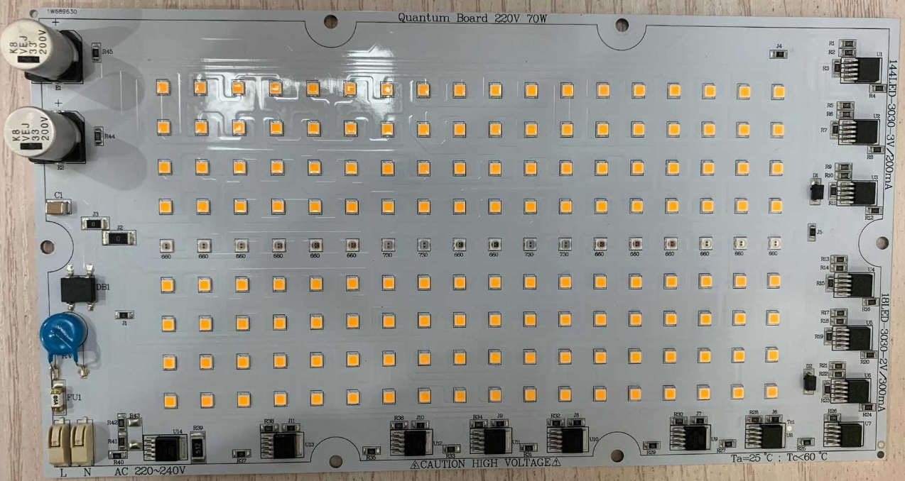 High-density LED PCB layout with compact LED arrangement for efficient lighting.