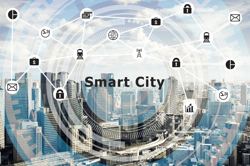 Smart city sensors integrated into urban infrastructure.