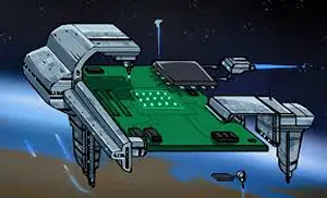 Cross-section of space probe PCB with thermal vias for heat dissipation