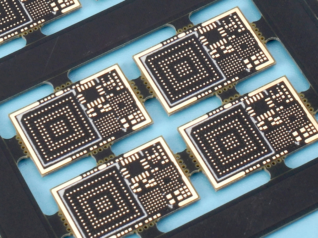 PCB with stamp holes for depaneling along the edge.