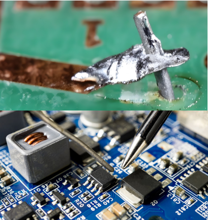Comparison of good and bad solder joints on a PCB for electrical engineers.
