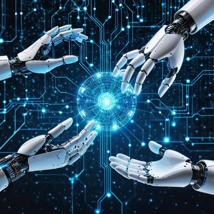 AI-controlled prosthetic hand with data processing visualization