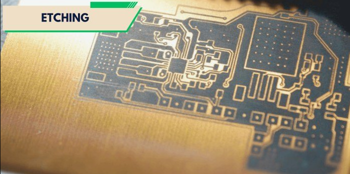 Flex PCB etching process showing copper removal