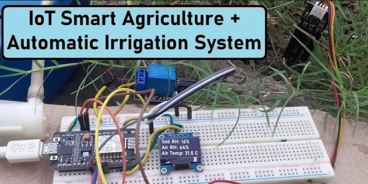 Compact IoT device with PCB for smart agriculture monitoring on a farm."