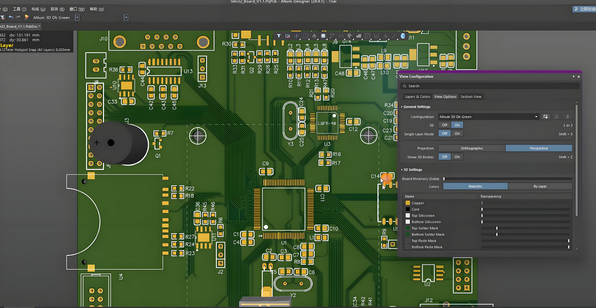 PCB design software highlighting test point placement for flying probe testing