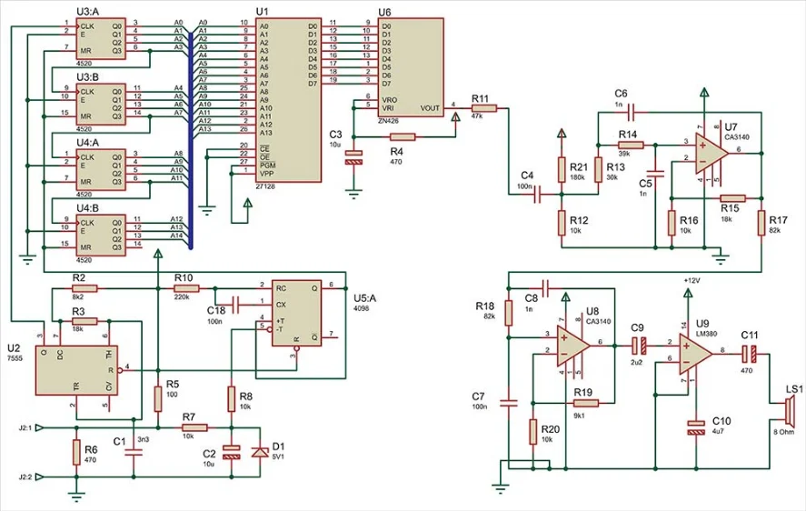 Example of a PCB schematic diagram in design software