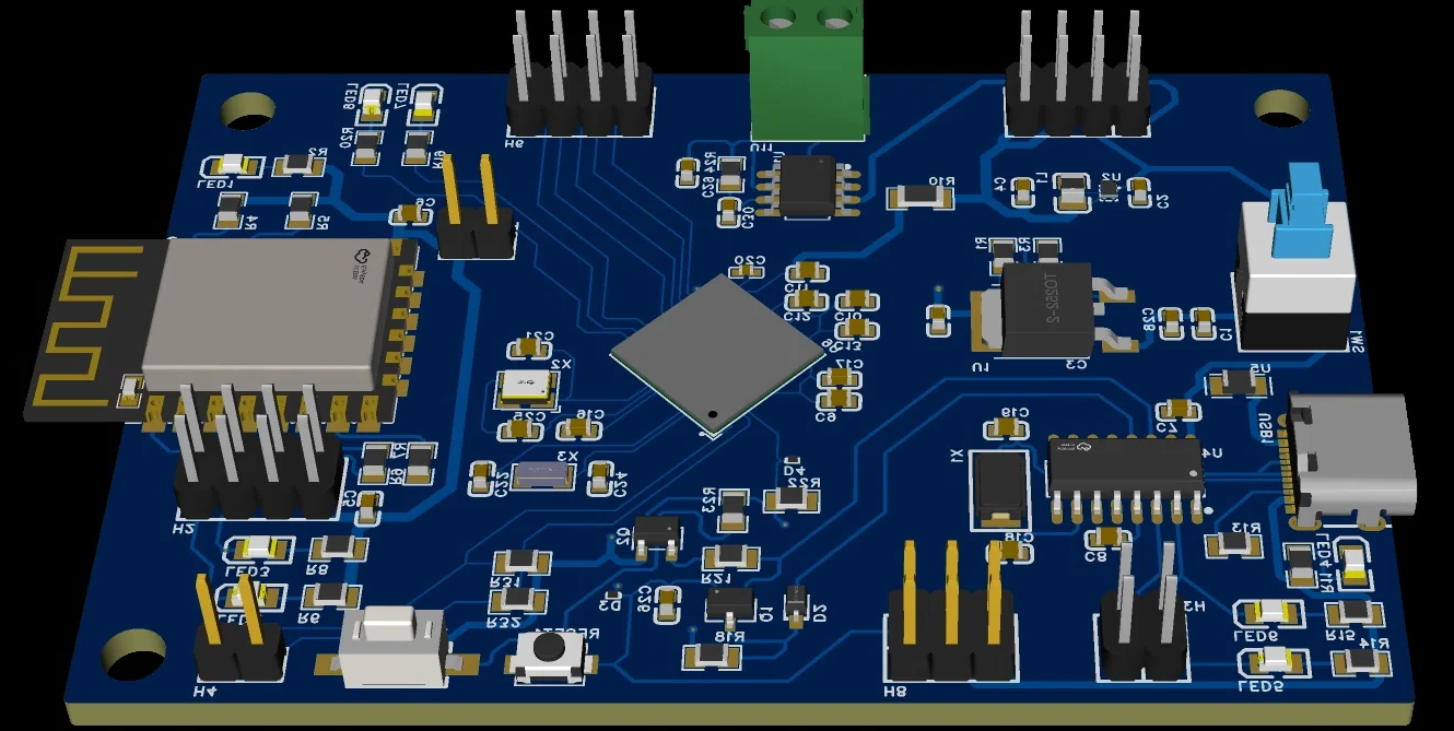 "Simple PCB layout with component placement for beginners."