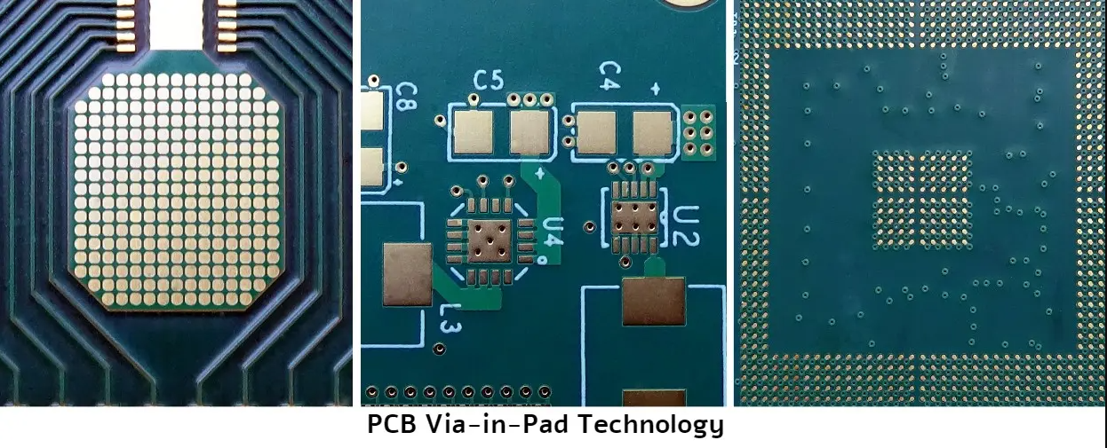 Cross-section of via-in-pad technology in HDI PCB assembly.
