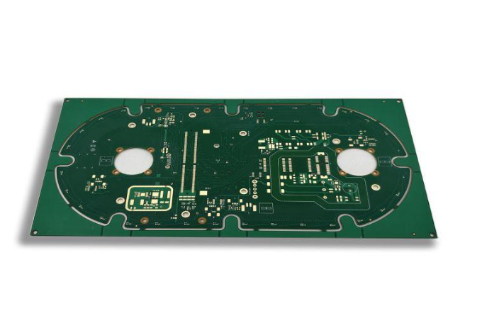 Close-up view of an FR-4 PCB showing green solder mask