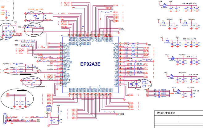 Labeled diagram of electronic PCB components for power calculation