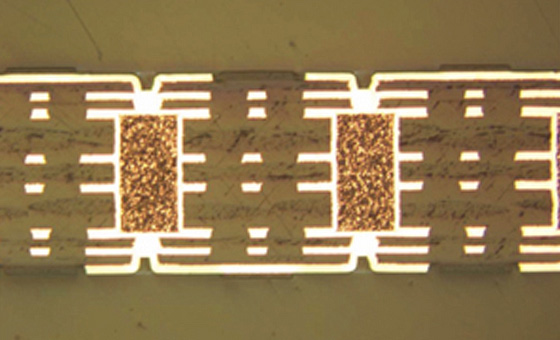 Cross-section of HDI PCB showing microvias and high-density layers