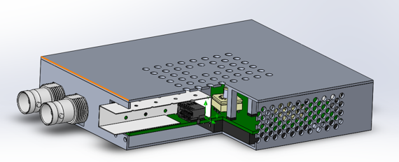PCB in enclosure with thermal vents for heat dissipation