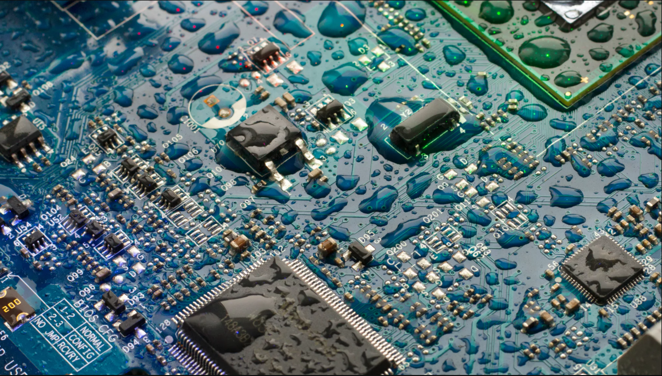 Potted PCB with protective compound for harsh environment durability."
