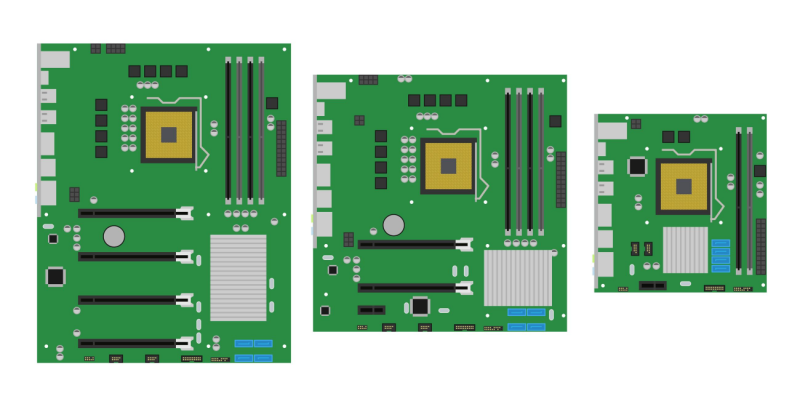 Comparison of common PCB form factors including ATX, Micro-ATX, and Mini-ITX.