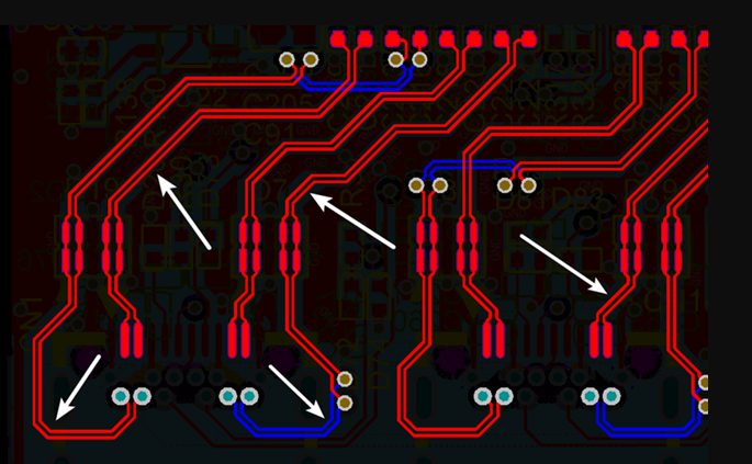 Cross-section of PCB illustrating impedance control factors like trace width and dielectric layers