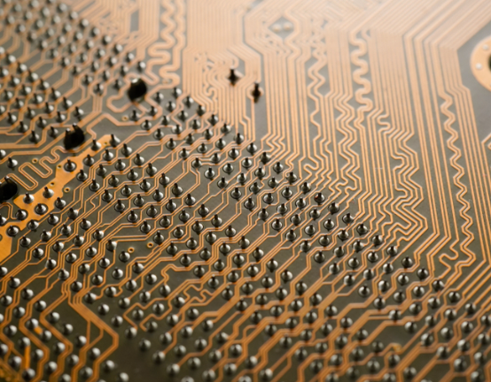Close-up view of digital signage PCB traces for layout analysis."