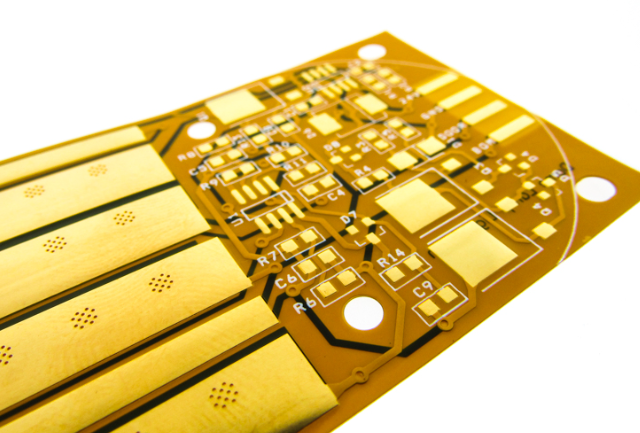 Flexible polyimide PCB for avionics high-temperature applications."