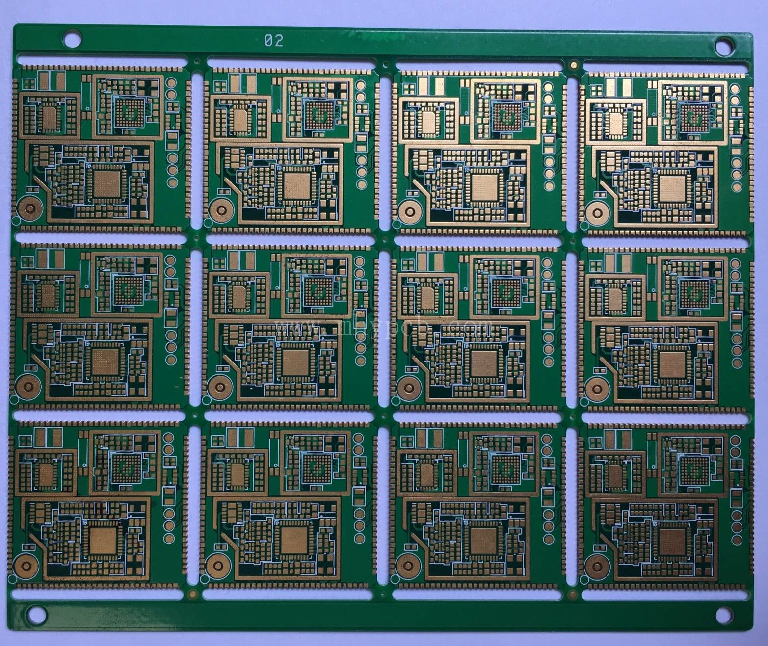 PCB panel before depaneling showing multiple circuit boards