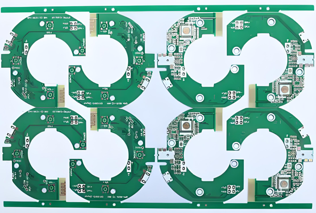 PCB panelization process with breakaway tabs and tooling holes.