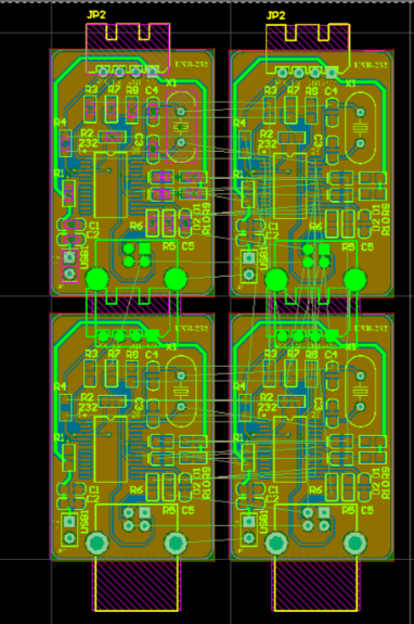 PCB design software showing optimized panel layout for manufacturing