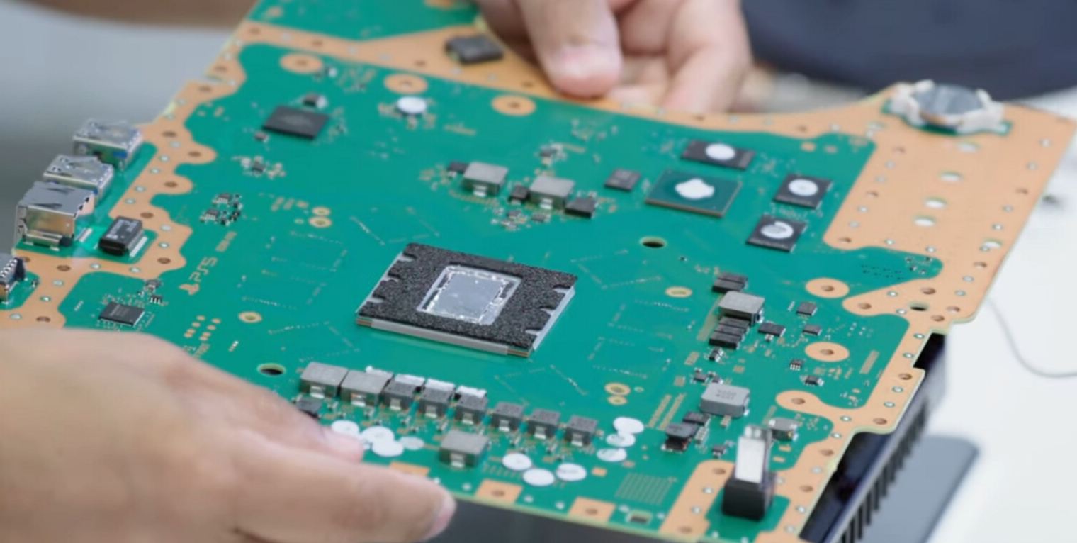 Detailed view of a gaming console PCB with advanced components for high performance