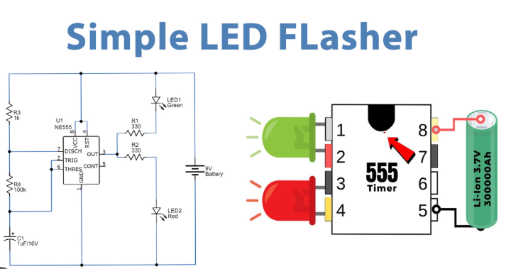 Schematic for a beginner PCB design of a simple LED blinker circuit