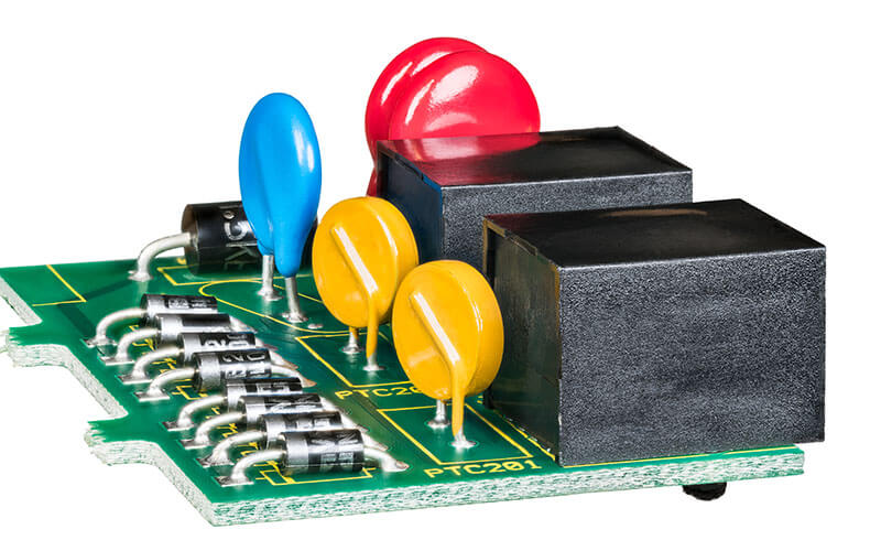 Close-up of SMD thermistor on PCB showing small size for hobby builders
