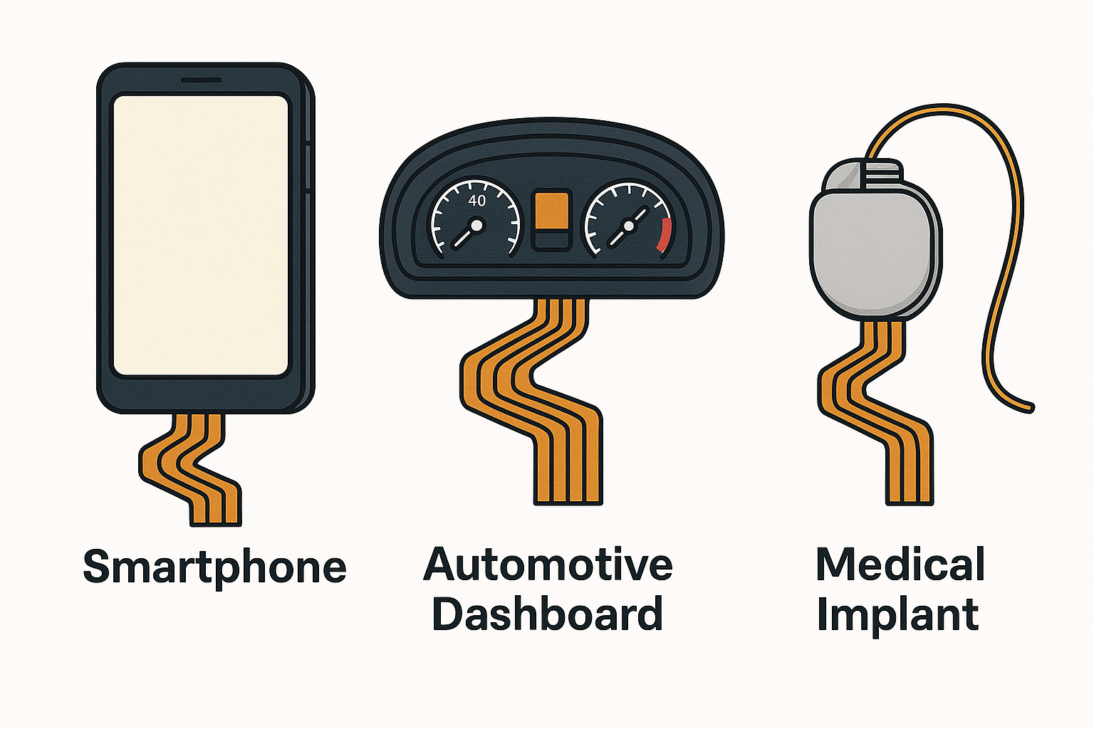 Rigid-flex PCB applications in wearables, medical, and automotive industries.
