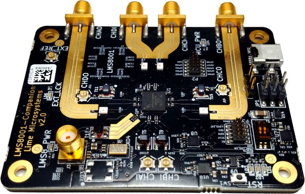 RF PCB prototype with key components for high-frequency signal testing