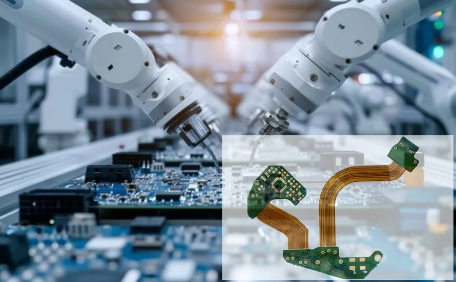 Robotic arm in agriculture using rigid-flex PCB for precise control.