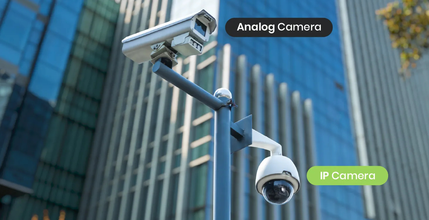 Comparison of old analog security camera and modern digital camera