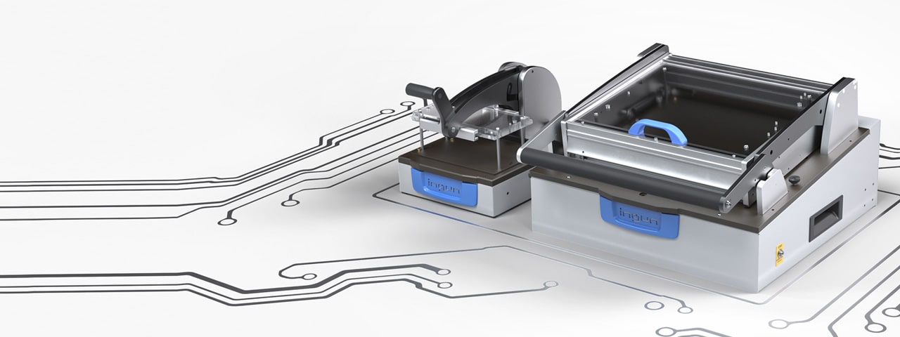 Manual ICT fixture being used for PCB prototype testing
