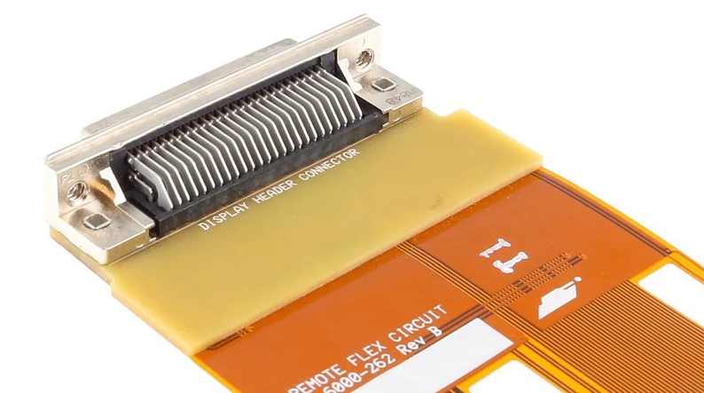 Flex PCB with ZIF connector and strain relief for reliable termination.