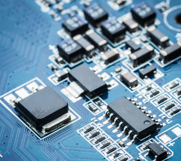 PCB assembly line with SMT machines for electronic parts placement.