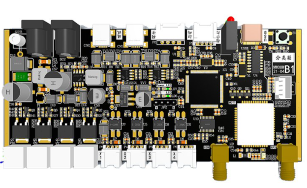 IoT PCB with labeled electronic parts for cost analysis example.