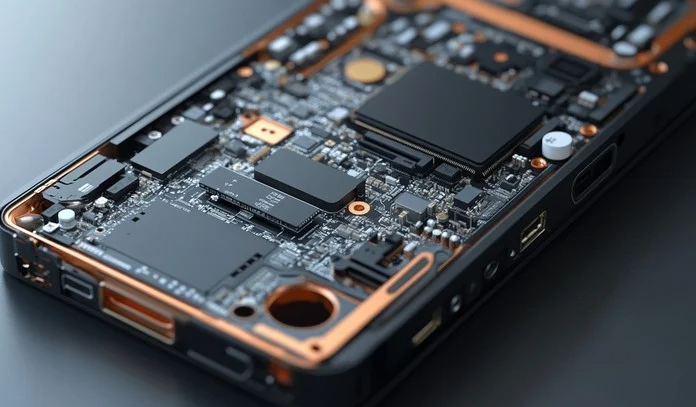 Modern smartphone PCB layout showcasing compact design and components."