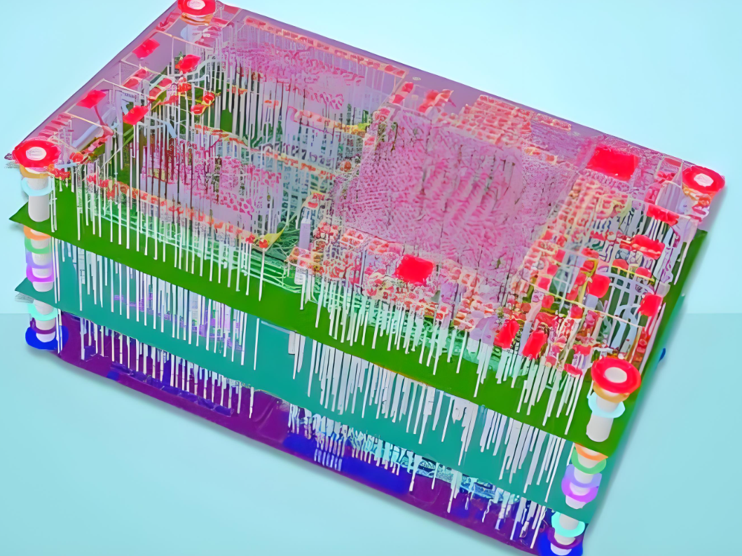 Example of multilayer PCB 3D printing with stacked conductive layers.