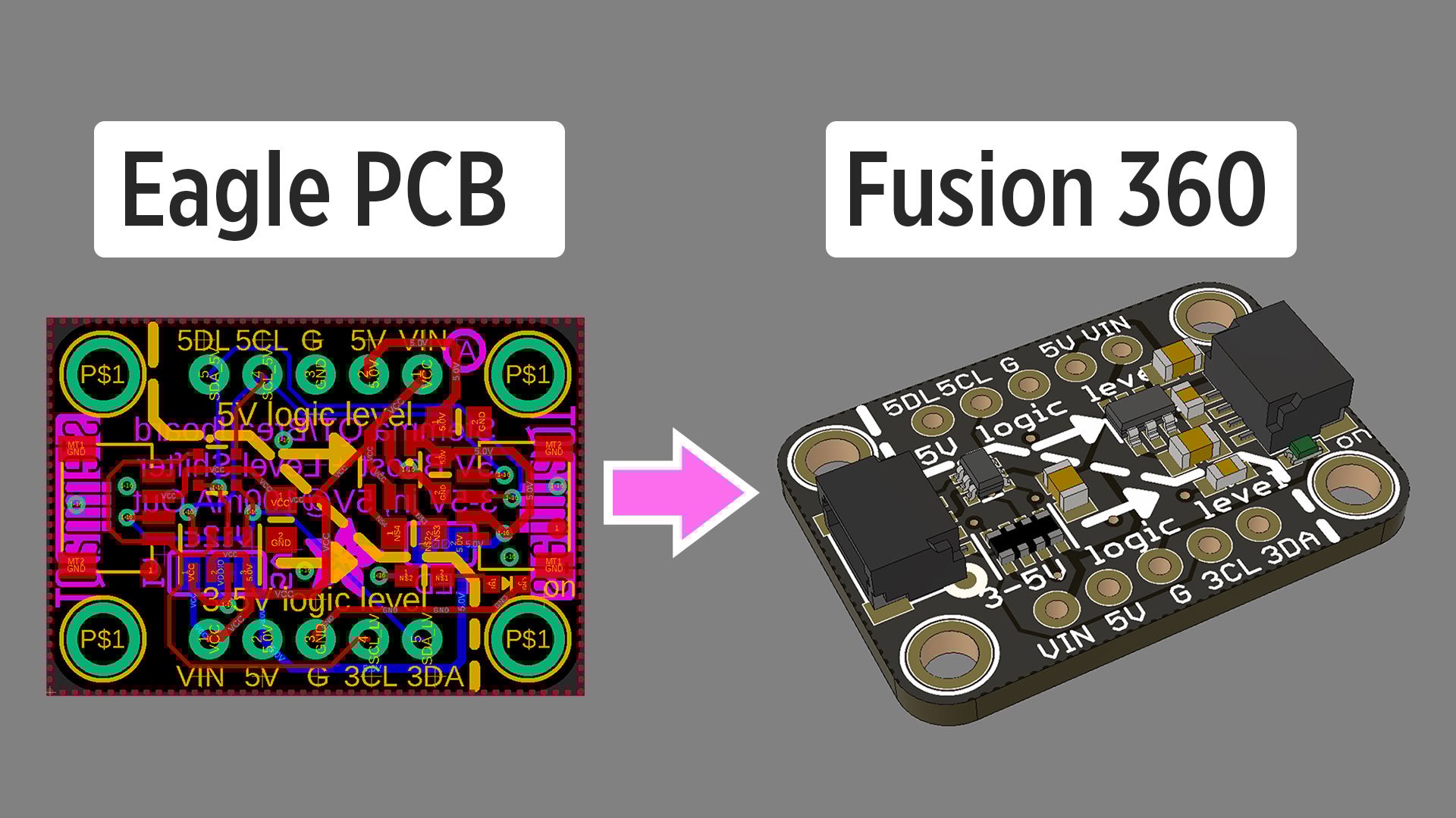 3D visualization of PCB design in Eagle showing component placement