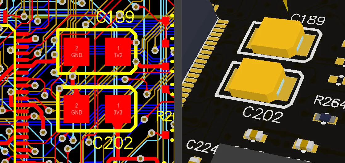 Comparison of 2D PCB layout and 3D visualization in PCB design