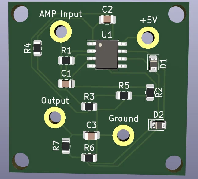 PCB with mounting holes for simple PCB mounting using clips.