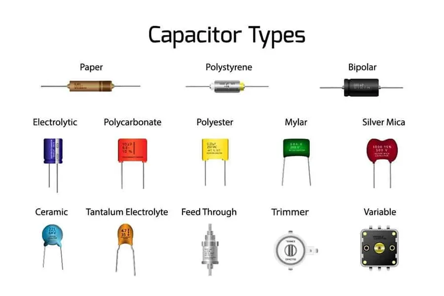 Various capacitors on a switch PCB